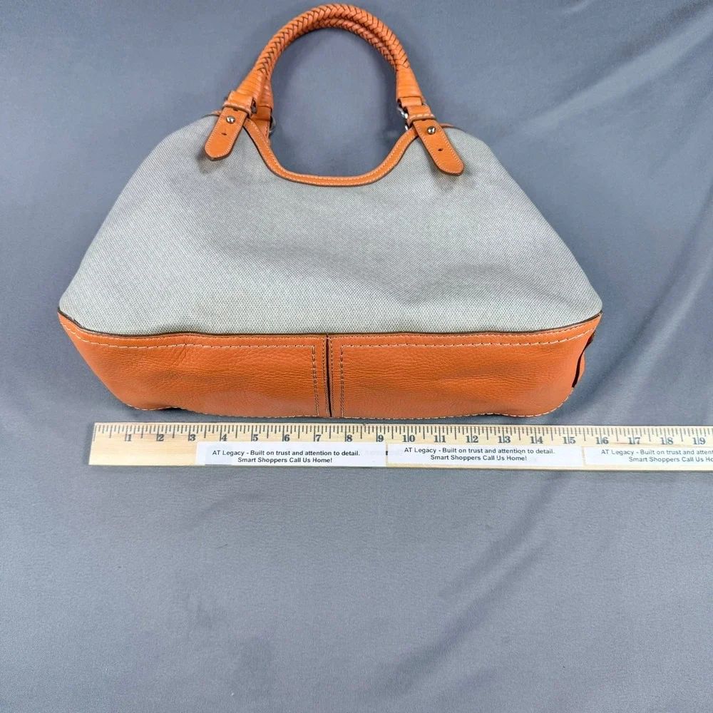 Cole Haan Genevieve Hobo Bag Canvas‎ Leather Orange Tan Large Braided Silver HW